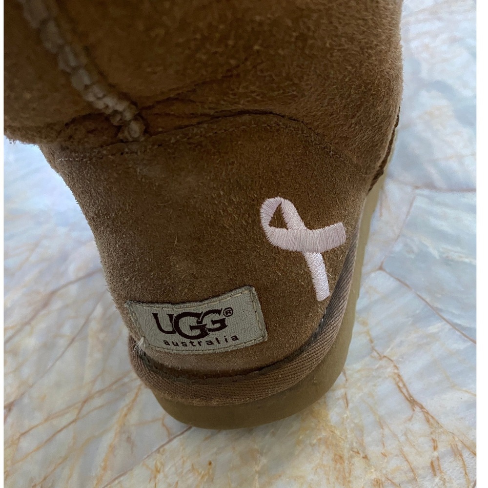 UGG Australia Classic Short Chestnut Suede Pink Ribbon Breast Cancer Boots - Picture 10 of 16